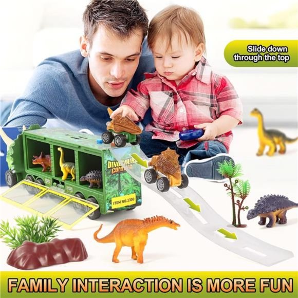 Dinosaur Toy Trucks for Kids - 28 Pack Pull Back Cars Set with Flashing Lights - Picture 6 of 6